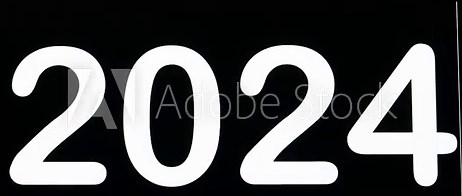 Encoding the numbers of the New Year 2024 in boldface as shown on a black background of the computer screen to celebrate the coming year.