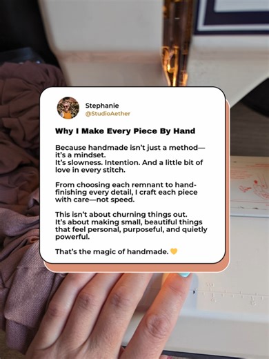 Every piece in the Studio Aether collection is made by hand—by me—from fabric scrap to final stitch. Because slow fashion isn't just what I do. It’s how I honour comfort, creativity, and care. 🧵 Each scrunchie, bow, or headband carries that intention— → limited edition → thoughtfully made → quietly rebellious This is work that resists the rush. Work that values softness, longevity, and meaning. ✨ Thank you for supporting handmade. For choosing small-batch. For being here. #StudioAether #Handmad