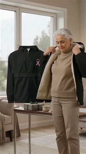 Embroidered Champion Packable Jacket with Magenta Ribbon