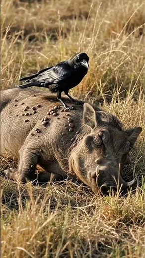 Crow Cleans Hundreds of Ticks from a Relaxing Warthog | Amazing Wildlife Cleaning in 4K 🐗🐦