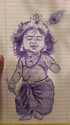 pls like and subscribe 🙏 chote kanha pen art 🎨#youtubeartist #easyart #artvideo #artshorts #penart