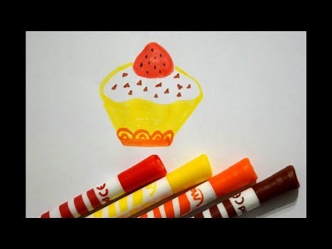 Muffin mit Erdbeere zeichnen - Süßigkeiten malen