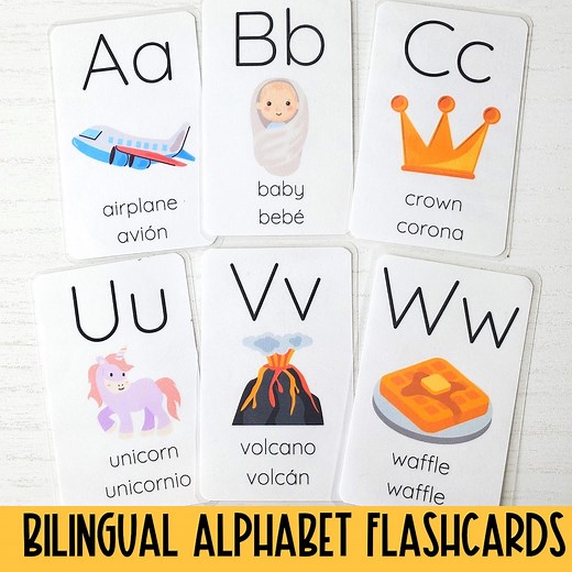 Bilingual Alphabet Flashcards English Spanish Alphabet Cards Bilingual Letter Cards Laminated Flashcards Homeschool Education Flashcards - Etsy