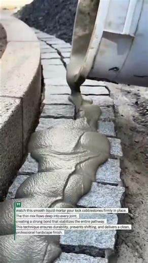 Perfect Cobblestone Joint Filling With Liquid Mortar #PaverBuild #StoneWork #DIYConstruction