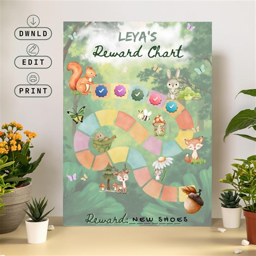 Reward Chart Printable With Forest Design – Kids Routine and Behavior Chart for Toddlers, Digital Download & Editable Child's Name. - Etsy