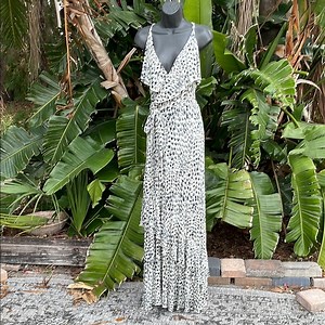 Sophia, leopard print, romantic ruffled maxi dress