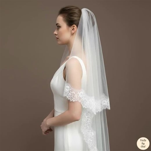 Chantilly Lace Bridal Veil, Soft Ivory 2-tier Tulle With Blusher & Comb - Etsy