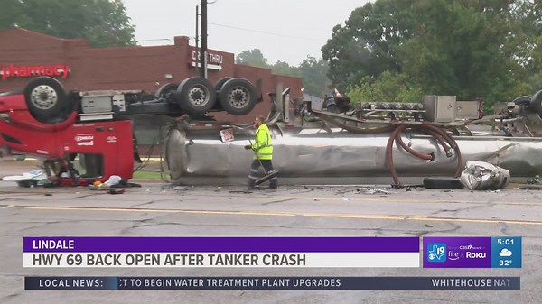 Injuries reported after crash involving overturned tanker truck shuts down HWY 69 in Lindale