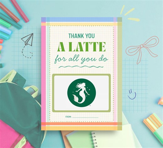 Starbucks Teacher Gift Card Holder, Valentine Card, Printable Thank You (PDF) - Etsy