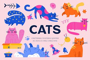 Cats | Clipart   patterns, an Animal Illustration by katieromanoff_art