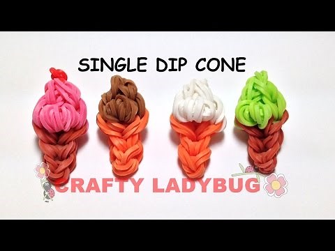 Rainbow Loom SINGLE DIP ICE CREAM CONE EASY CHARM Tutorial by Crafty Ladybug. Wonder Loom, DIY LOOM