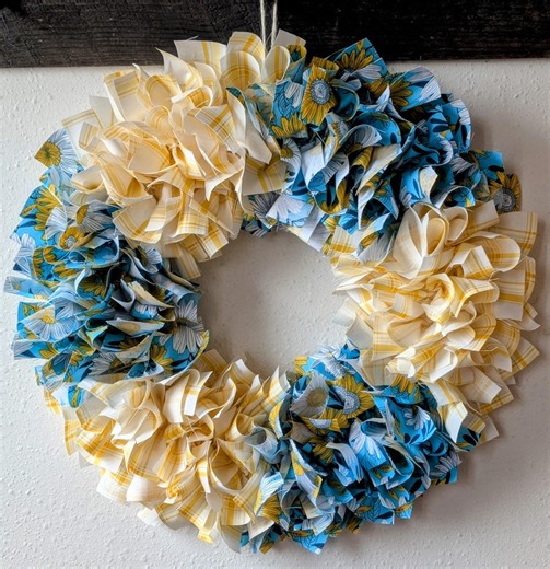 Fabric Rag Wreath: Blue & Yellow Decor (16 Inch) - Etsy