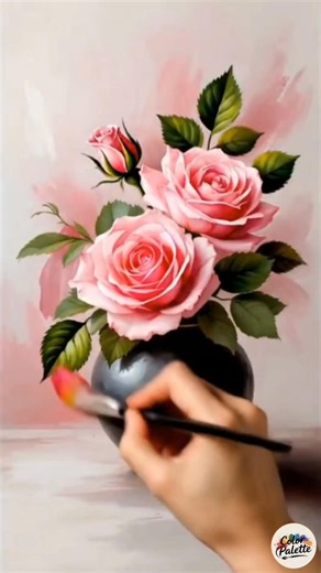 106K views · 2.7K reactions | Cute Pink rose  in a vase painting in acrylic paint ️ #AcrylicPainting #ArtisticExpression #CreativeJourney #ColorfulArt #AcrylicArt #PaintingInspiration #ArtCommunity #DIYArt #ArtTherapy #ModernArt #fblifestyle | Color Palette | Facebook