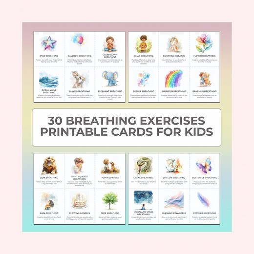 Breathing Exercise Therapy Cards for Kids Printable Psychotherapy Game Children Self Development Mental Health Support School Counselor Tool - Etsy