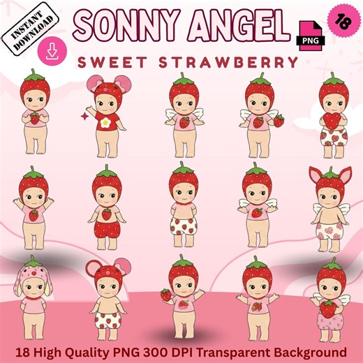 A Sonny Angel Sweet Strawberry PNG Bundle | Kawaii Baby Angel Clipart Digital Download - Etsy