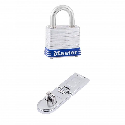 Master Lock 1-1/8 in. Wide Outdoor Padlock with Key and 6-1/4 in. Long Steel Heavy Duty Hasp Latch Combo - The Home Depot