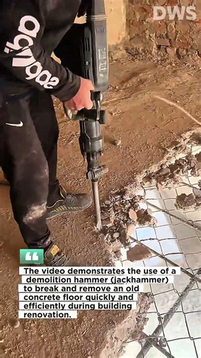 Powerful Demolition Hammer Breaking Concrete Floor | Construction Tool in Action
