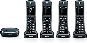 Motorola AXH04 DECT 6.0 Smart Cordless Phone and Answering Machine with Alexa Built-in – 4 Cordless Handsets Included, Black