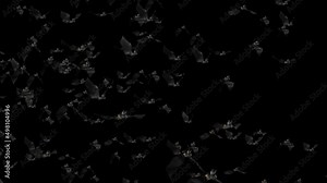 Flying Bats Animation with Black green screen Channel Halloween Background. Fly Silhouette Bat. Night of Halloween Bat Party Transition Template. 3d Motion Design Elements for Decoration 4k