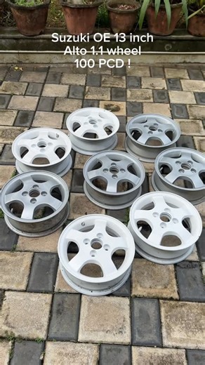 One piece customs on Instagram: "Suzuki original 100 pcd wheels 13 inch 100 PCD White & Silver newly painted Rate -17.5k #alloyswheels #treadingaudio #instamood"