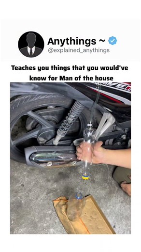 Anythings ~ on Instagram: "This video demonstrates a DIY method for siphoning or draining gasoline from a motorcycle (specifically a Honda Wave 125i) into a plastic bottle using air pressure. How it Works Instead of using a traditional pump or siphoning by mouth (which is dangerous), the person uses a simple physics trick: The Setup: A fuel line is connected from the bike's tank to a modified plastic bottle. The Mechanism: By squeezing the bottle, air is pushed out. When the bottle is released o