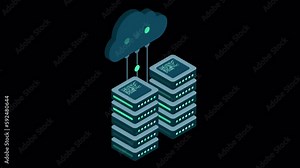 Cloud technology computing concept. Modern cloud technology. Data center isometric concept. Isometric cloud technology with data center. Web hosting concept. Transparent background with alpha channel