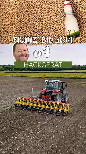 🌱 Franz' Bio Soja #4: Plan B mit dem Hackgerät!Durch den kalten Mai entwickelt sich die Soja nur dürftig. Der Beikrautdruck ist aber enorm, deshalb wird die Soja nun fast ganz verschüttet und nach 4 Tagen wieder aufgestriegelt. Franz nutzt dafür das kameragesteuerte Präzisionshackgerät HS 6012 von APV und zeigt uns die besonderen Vorteile der Winkelschare und der einzigartigen Fächerhacke, die von der Pflanze weg arbeitet und ein sauberes Arbeitsbild hinterlässt.ℹ️ Projektinfo ℹ️Wir begleiten F