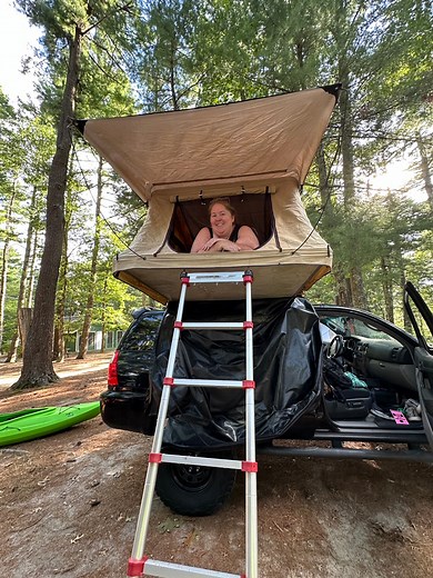 Did I ever think I’d be camping in a rooftop tent on a lifted 4 Runner?! Nope but this is the Summer I’ve said yes to adventure and I have no regrets. #plussizetravel #explorenewengland #rooftent #camping #labordayweekend | Weekend Craft