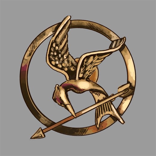 Hunger Games Gold Small Mockingjay Pin Sticker Hand-drawn - Etsy