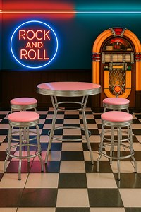 1950s Retro Bar Table Set With 4 Pink Cushioned Stools – Chrome Diner Style Bistro Furniture for Kitchen, Soda Fountain, Ice Cream Shop Gift - Etsy
