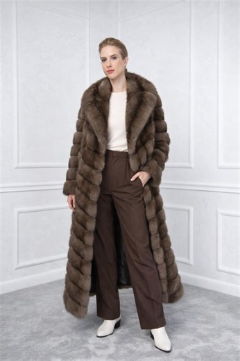 Platinum Sable Fur Coat Chevron Cut With Wide Rever Collar. Robel - Etsy