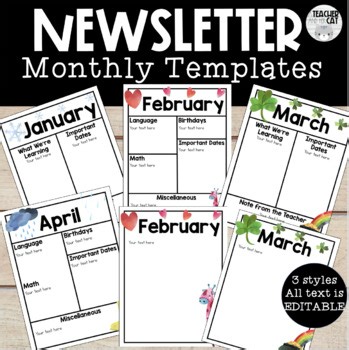 Editable December Monthly Newsletter Templates Back to School