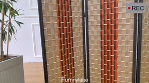 Furnnylane 3 Panel Rattan Room Divider, 5.9 ft Tall Double-Sided Blackout Folding Privacy Screen for Room Separation, with Beige and Orange Panels for Home & Office (70.9" H x 53.1" W)