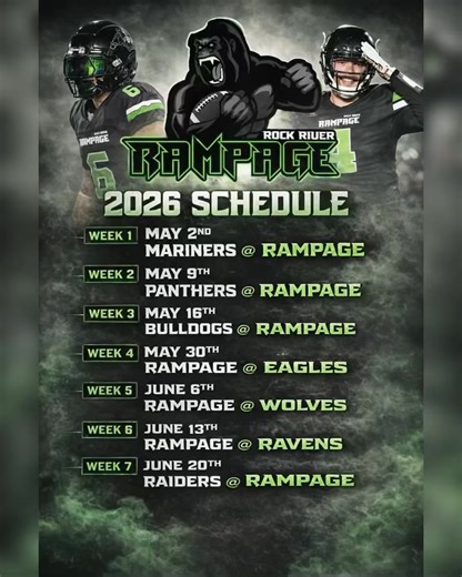 The schedule is set; can the Rampage go back-to-back in 2026? Which matchup are you looking forward to? | Rock River Rampage