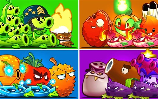 PvZ 2 Challenge - 4 Team Plants Vs 100 Zombies