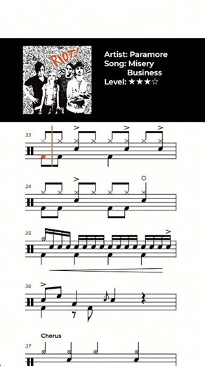 Paramore - Misery Business Drum Score #drumscore #drumtranscription #paramore