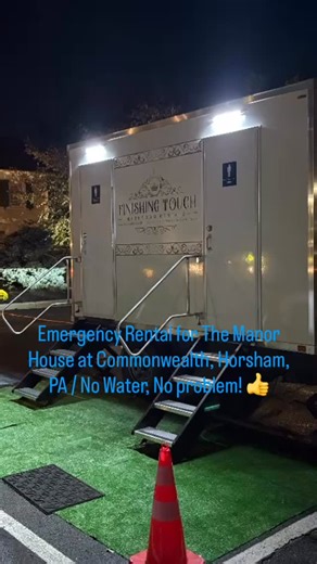 NO WATER, NO PROBLEM! Finishing Touch Restroom Rentals is there for Emergency Relief when the need arises. FTRR delivered a clean, comfortable and well lit 4 Station Luxury Restroom Trailer to The Manor House at Commonwealth, Horsham, PA after a recent water main break. FTRR was able to immediately respond and set up the restroom trailer during an event that was currently ongoing that evening and restore restrooms to their guests! #finishingtouchrestroomrentals #luxuryrestroomtrailer #party #wed