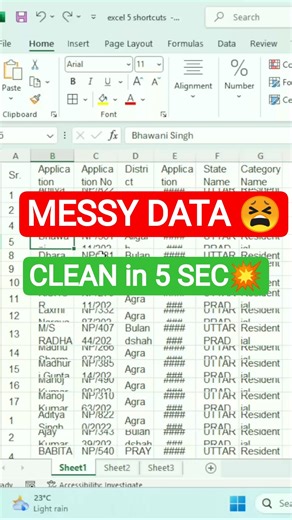 😵Messy Excel Data? | 5 Shortcuts = Clean in 5 Seconds #Shorts #Excel #ExcelTips #ShortsFeed