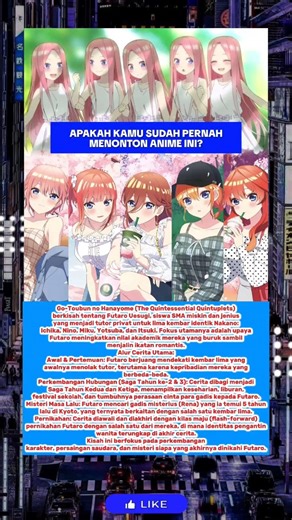anime Go-Toubun no Hanayome 5 kembar identik Nakano: Ichika, Nino, Miku, Yotsuba, dan Itsuki 🇯🇵