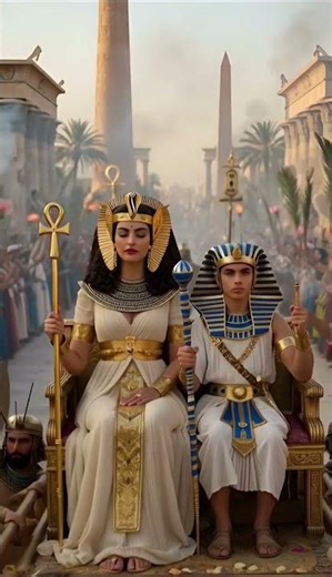 👑 Cleopatra VII & Pharaoh Caesarion’s Majestic Procession Through Alexandria! #majestic #alexandria