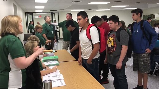 The new #GCCISD John M. Stuart Career Tech Early College High School is officially open. First cohort of students getting their schedules. | Goose Creek CISD
