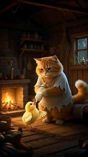 Cat helping a chicken #ai.areejo#shortvideo #subscribe#orangecats