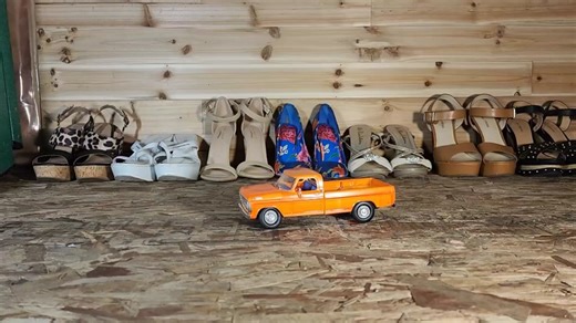 Orange model truck crush in heels. Full video on premium YouTube channel. Link in bio #modelcarcollection #modelcar #toycarcrush #highheelcarcrush #asmrcrush #asmrcrunch #highheels #carcrushing #giantesscarcrush #fyp