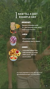 Here is a day of eating on the raw till 4 diet. The best diet in the world for long term weight loss and management, and disease-reversal. You will find another 120 weight recipes in my ebooks 🍌💛 Link in bio or here: https://thebananagirl.com/ | Freelee The Banana Girl