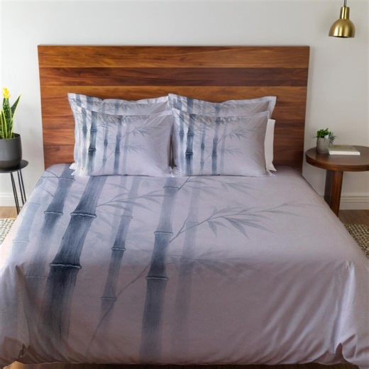 Japanese Bamboo Bedding Set – Zen Duvet Cover, Comforter & Pillow Shams, Minimalist Asian Inspired Gray Botanical Bedroom Decor - Etsy