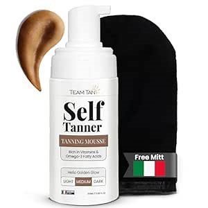 Self Tanning Mousse - Tanning Mousse Self Tanner for Face and Body, Sunless Tanner Kit for Fake Tan, Aloe Vera and Vitamin Fake Tanners for Instant Tan (3.38 fl oz | Medium)
