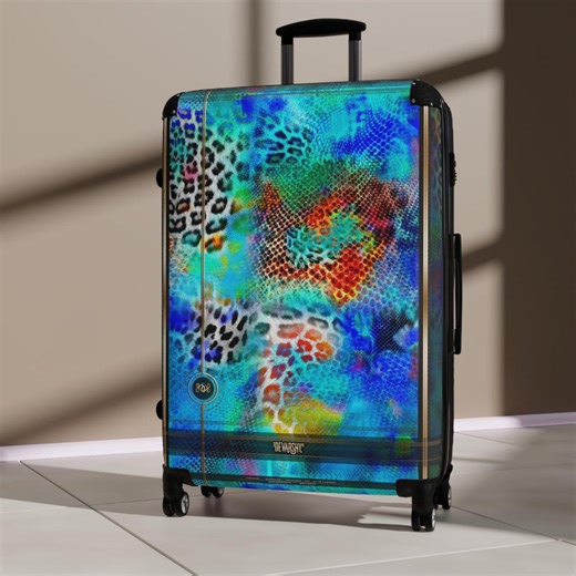 Turquoise Leopard Print Suitcase, Travel Luggage, Hard Shell Carry-on, Animal Print Bag, Jetsetters Travel Gear, Stylish Travel Accessory - Etsy