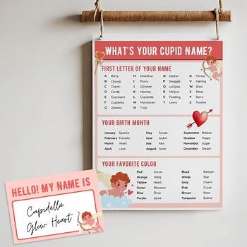 Cupid Funny Name Generator Ice Breaker Games, Valentines Day Name Tags Party PDF