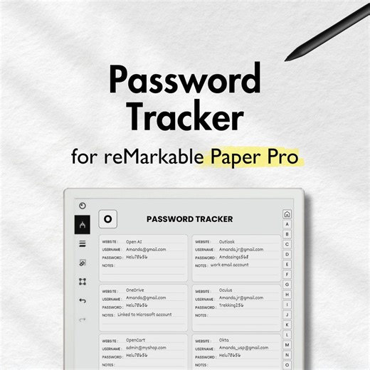 Password Tracker for Remarkable Paper Pro, Templates for Remarkable, Password Keeper, Password Log, Password Manager, Hyperlinked Notebook - Etsy Canada