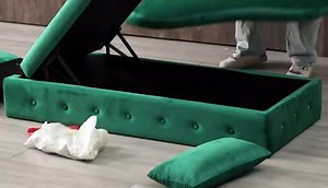 HABITRIO Chaise Lounge with Storage, 60" Solid Wooden Frame Orange Velvet Upholstered Button Tufted Nailhead Trim Seating Sofa Couch with Left Armrest, 1 Pillow, Furniture for Living Room, Bedroom